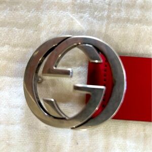 Red Gucci Belt with Silver GG buckle